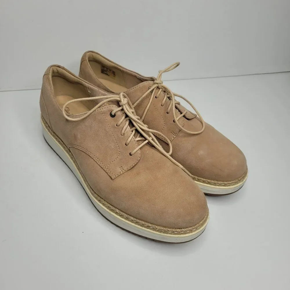 Clarks Teadale Rhea Women's Taupe Suede Lace Up Oxford Sneaker Size 10